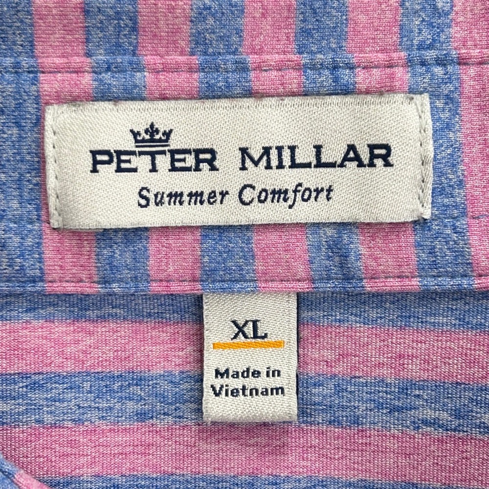 Peter Millar Summer Comfort Polo Mens XL Pink Blue Striped Golf Performance - Picture 3 of 7